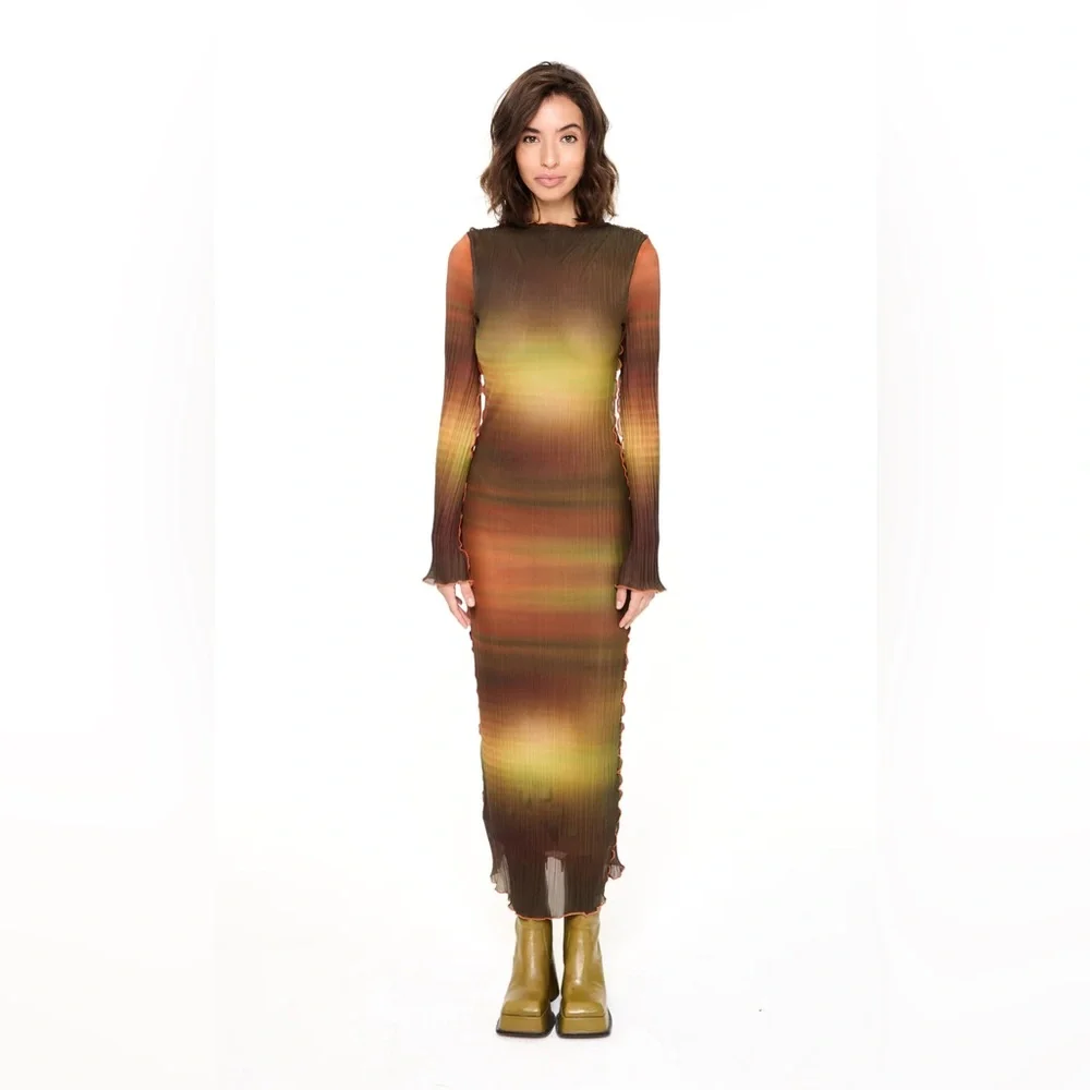 Faithfull the Brand Ombre Maxi Dress in Rust, Olive & Chocolate - Picture 5 of 7